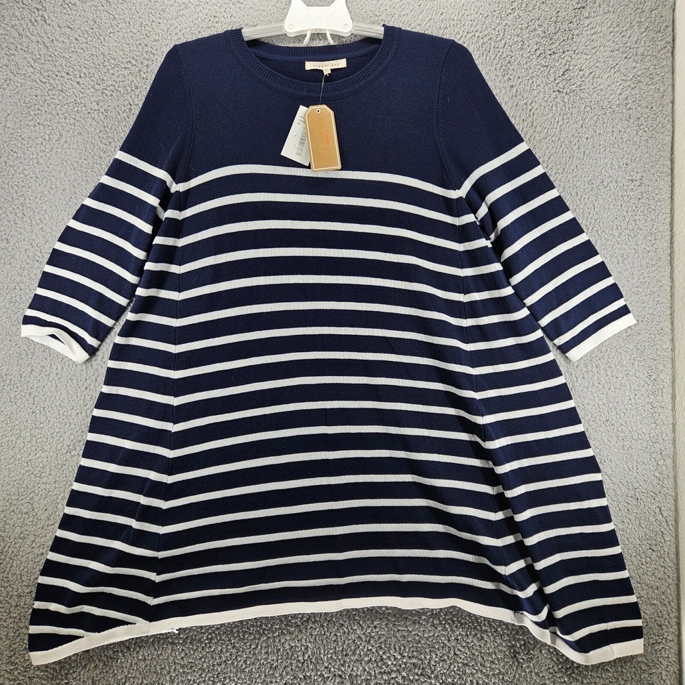 NWT Copper Key Women's XL Tunic Dress Knit Navy‎ Blue White Striped XL
